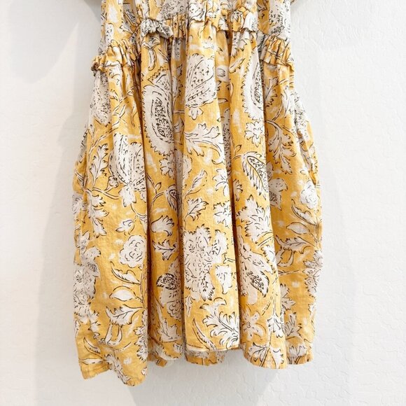 Floral 100% Cotton V-Neck Short Sleeve Ruffle Trim Flowy Mini Dress Boho Small - Picture 3 of 9